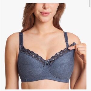 Marl Blue Lace Trim Nursing Bra